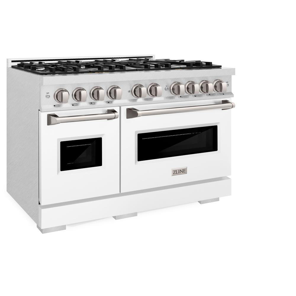 ZLINE 48 in. 6.7 cu. ft. Classic Double Oven Dual Fuel Range with 8 Burner Gas Cooktop in DuraSnow® Stainless Steel with White Matte Doors (CDRS-WM-48)