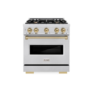 ZLINE Autograph Edition 30 in. 4.2 cu. ft. Classic Gas Range with 4 Burner Cooktop and Convection Gas Oven in DuraSnow® Stainless Steel and Champagne Bronze Accents (CGRSZ-30-CB)