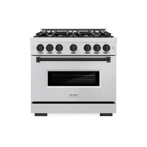 ZLINE Autograph Edition 36 in. 5.2 cu. ft. Classic Gas Range with 6 Burner Cooktop and Convection Gas Oven in DuraSnow® Stainless Steel and Matte Black Accents (CGRSZ-36-MB)