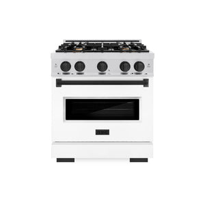ZLINE Autograph Edition 30 in. 4.2 cu. ft. Classic Gas Range with 4 Burner Cooktop and Convection Gas Oven in DuraSnow® Stainless Steel with White Matte Door and Matte Black Accents (CGRSZ-WM-30-MB)