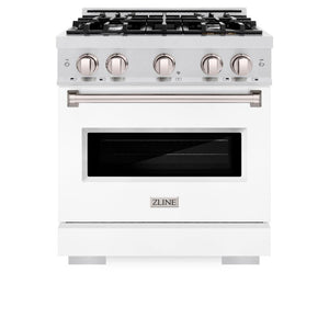 ZLINE 30 in. 4.2 cu. ft. Classic Dual Fuel Range with 4 Burner Gas Cooktop and Electric Convection Oven in DuraSnow® Stainless Steel with White Matte Door (CDRS-WM-30)