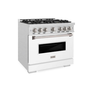 ZLINE 36 in. 5.2 cu. ft. Classic Dual Fuel Range with 6 Burner Gas Cooktop and Electric Convection Oven in DuraSnow® Stainless Steel with White Matte Door (CDRS-WM-36)