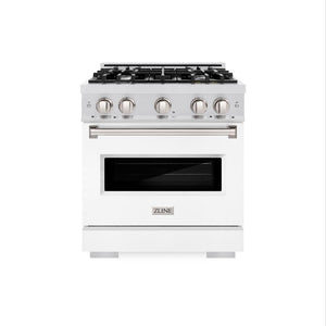 ZLINE 30 in. 4.2 cu. ft. Classic Gas Range with 4 Burner Cooktop and Convection Gas Oven in DuraSnow® Stainless Steel with White Matte Door (CGRS-WM-30)