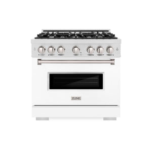 ZLINE 36 in. 5.2 cu. ft. Classic Gas Range with 6 Burner Cooktop and Convection Gas Oven in DuraSnow® Stainless Steel with White Matte Door (CGRS-WM-36)