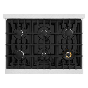 ZLINE 36 in. 5.2 cu. ft. Classic Gas Range with 6 Burner Cooktop and Convection Gas Oven in DuraSnow® Stainless Steel with White Matte Door (CGRS-WM-36)