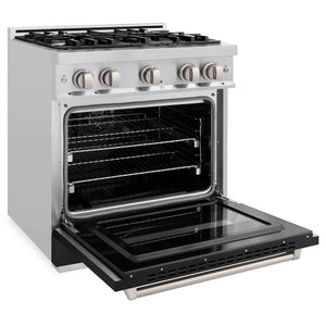 ZLINE 30 in. 4.2 cu. ft. Classic Dual Fuel Range with 4 Burner Gas Cooktop and Electric Convection Oven in Stainless Steel with Black Matte Door (CDR-BLM-30)
