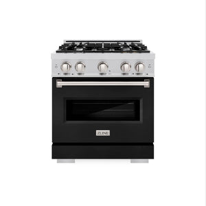 ZLINE 30 in. 4.2 cu. ft. Classic Gas Range with 4 Burner Cooktop and Convection Gas Oven in Stainless Steel with Black Matte Door (CGR-BLM-30)