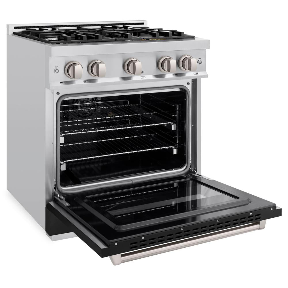 ZLINE 30 in. 4.2 cu. ft. Classic Gas Range with 4 Burner Cooktop and Convection Gas Oven in Stainless Steel with Black Matte Door (CGR-BLM-30)