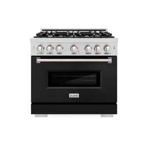 ZLINE 36 in. 5.2 cu. ft. Classic Gas Range with 6 Burner Cooktop and Convection Gas Oven in Stainless Steel with Black Matte Door (CGR-BLM-36)