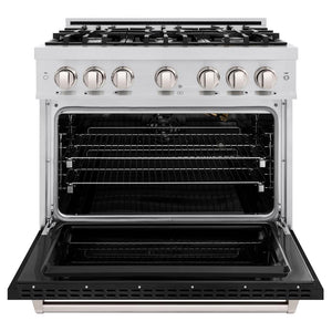 ZLINE 36 in. 5.2 cu. ft. Classic Gas Range with 6 Burner Cooktop and Convection Gas Oven in Stainless Steel with Black Matte Door (CGR-BLM-36)