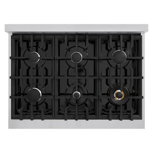 ZLINE 36 in. 5.2 cu. ft. Classic Gas Range with 6 Burner Cooktop and Convection Gas Oven in Stainless Steel with Black Matte Door (CGR-BLM-36)