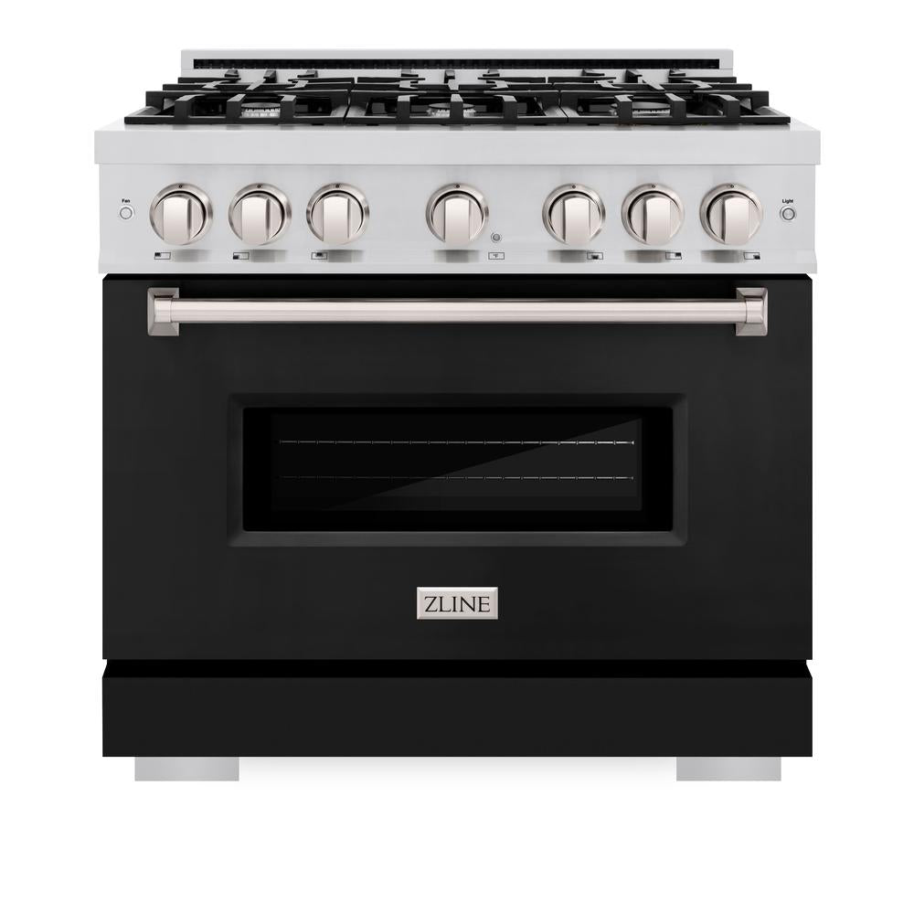 ZLINE 36 in. 5.2 cu. ft. Classic Dual Fuel Range with 6 Burner Gas Cooktop and Electric Convection Oven in Stainless Steel with Black Matte Door (CDR-BLM-36)