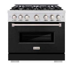 ZLINE 36 in. 5.2 cu. ft. Classic Dual Fuel Range with 6 Burner Gas Cooktop and Electric Convection Oven in Stainless Steel with Black Matte Door (CDR-BLM-36)