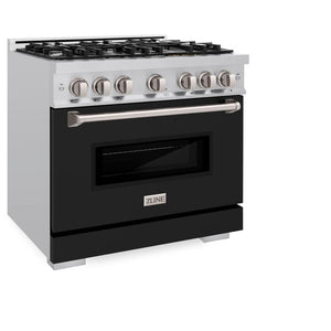 ZLINE 36 in. 5.2 cu. ft. Classic Dual Fuel Range with 6 Burner Gas Cooktop and Electric Convection Oven in Stainless Steel with Black Matte Door (CDR-BLM-36)