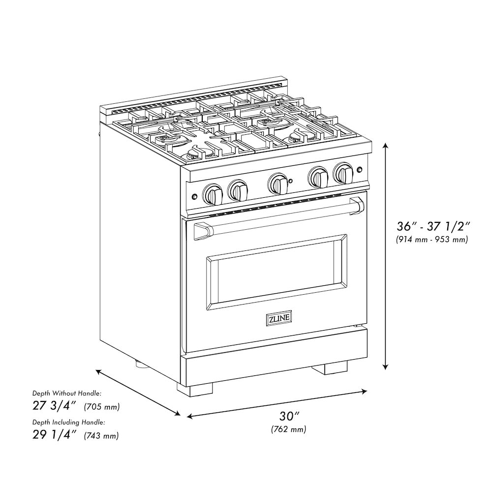 ZLINE Autograph Edition 30 in. 4.2 cu. ft. Classic Dual Fuel Range with 4 Burner Gas Cooktop and Electric Convection Oven in Stainless Steel with Matte Black Accents (CDRZ-30-MB)