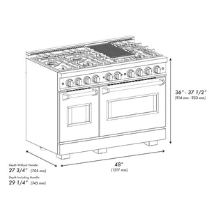 ZLINE Autograph Edition 48 in. 6.7 cu. ft. Classic Double Oven Dual Fuel Range with 8 Burner Gas Cooktop in Stainless Steel and Matte Black Accents (CDRZ-48-MB)