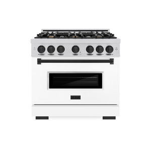 ZLINE Autograph Edition 36 in. 5.2 cu. ft. Classic Dual Fuel Range with 6 Burner Gas Cooktop and Electric Convection Oven in Stainless Steel with White Matte Door and Matte Black Accents (CDRZ-WM-36-MB)