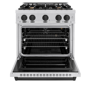 ZLINE Autograph Edition 30 in. 4.2 cu. ft. Classic Gas Range with 4 Burner Cooktop and Convection Gas Oven in Stainless Steel and Matte Black Accents (CGRZ-30-MB)