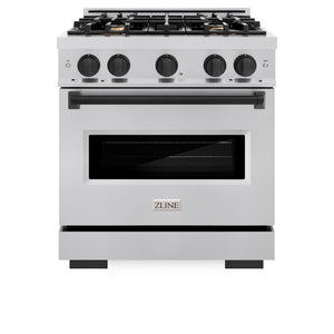 ZLINE Autograph Edition 30 in. 4.2 cu. ft. Classic Gas Range with 4 Burner Cooktop and Convection Gas Oven in Stainless Steel and Matte Black Accents (CGRZ-30-MB)