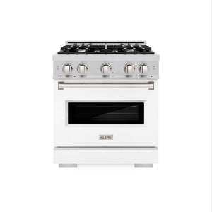ZLINE 30 in. 4.2 cu. ft. Classic Dual Fuel Range with 4 Burner Gas Cooktop and Electric Convection Oven in Stainless Steel with White Matte Door (CDR-WM-30)