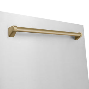 ZLINE Autograph Edition 36 in. Kitchen Package with Stainless Steel Dual Fuel Range, Range Hood, Dishwasher and Refrigerator Including External Water Dispenser with Champagne Bronze Accents (4AKPR-RARHDWM36-CB)