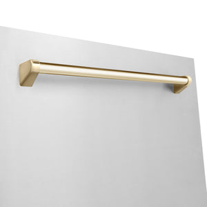 ZLINE Autograph Edition 36 in. Kitchen Package with Stainless Steel Dual Fuel Range, Range Hood, Dishwasher and Refrigerator with Polished Gold Accents (4KAPR-RARHDWM36-G)