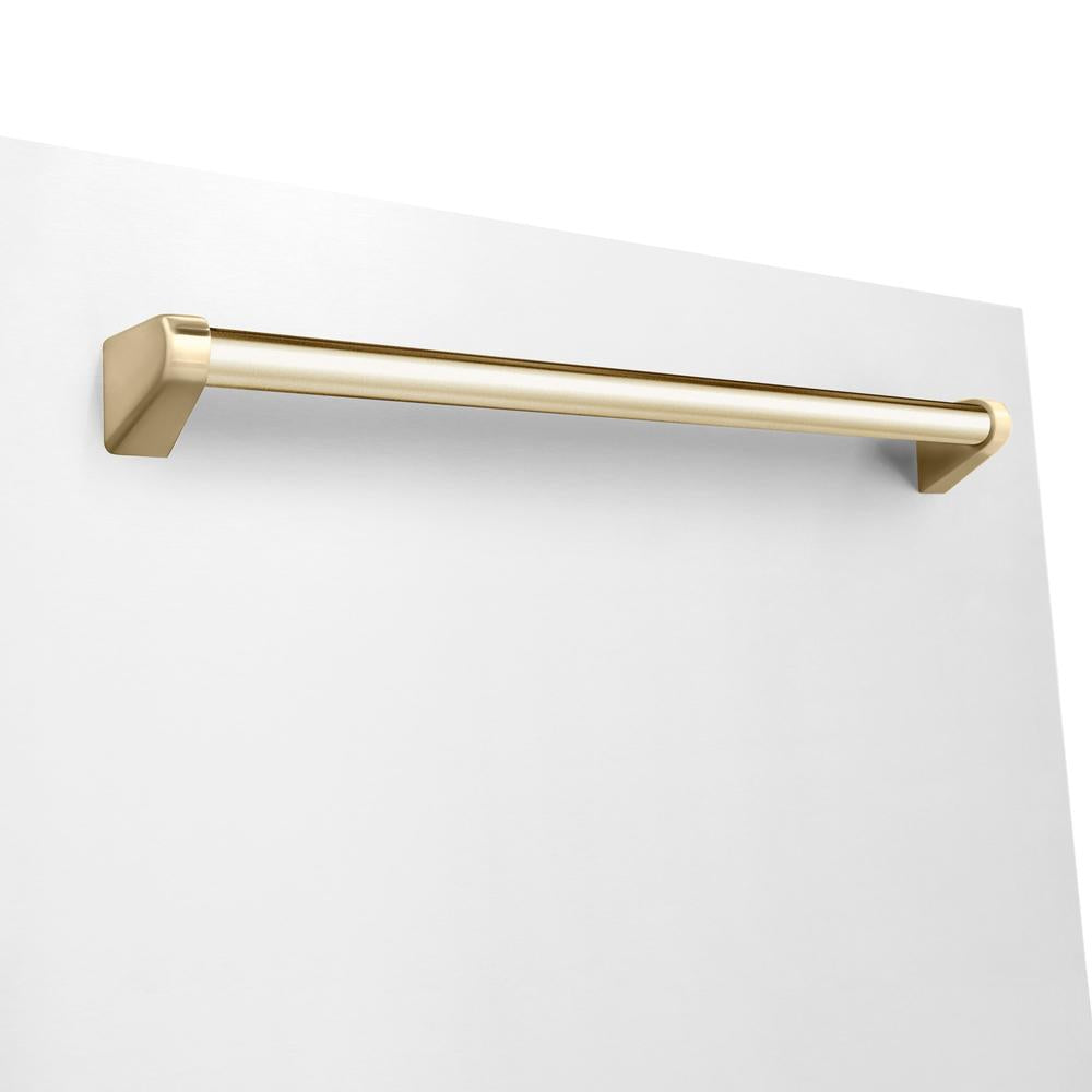 ZLINE Autograph Edition 24 in. Monument Series 3rd Rack Top Touch Control Tall Tub Dishwasher in White Matte with Polished Gold Accent Handle, 45dBa (DWMTZ-WM-24-G)