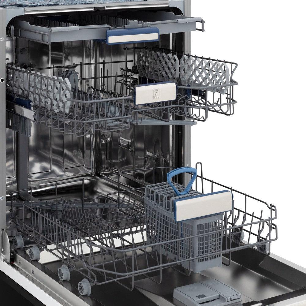 ZLINE Autograph Edition 18 in. Compact 3rd Rack Top Control Dishwasher in Black Stainless Steel with Champagne Bronze Accent Handle, 51dBa (DWVZ-BS-18-CB)