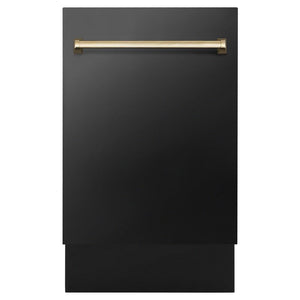 ZLINE Autograph Edition 18 in. Compact 3rd Rack Top Control Dishwasher in Black Stainless Steel with Polished Gold Accent Handle, 51dBa (DWVZ-BS-18-G)-Dishwashers-DWVZ-BS-18-G ZLINE Kitchen and Bath