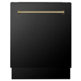 ZLINE Autograph Edition 48 in. Kitchen Package with Black Stainless Steel Dual Fuel Range, Range Hood and Dishwasher with Champagne Bronze Accents (3AKP-RABRHDWV48-CB)