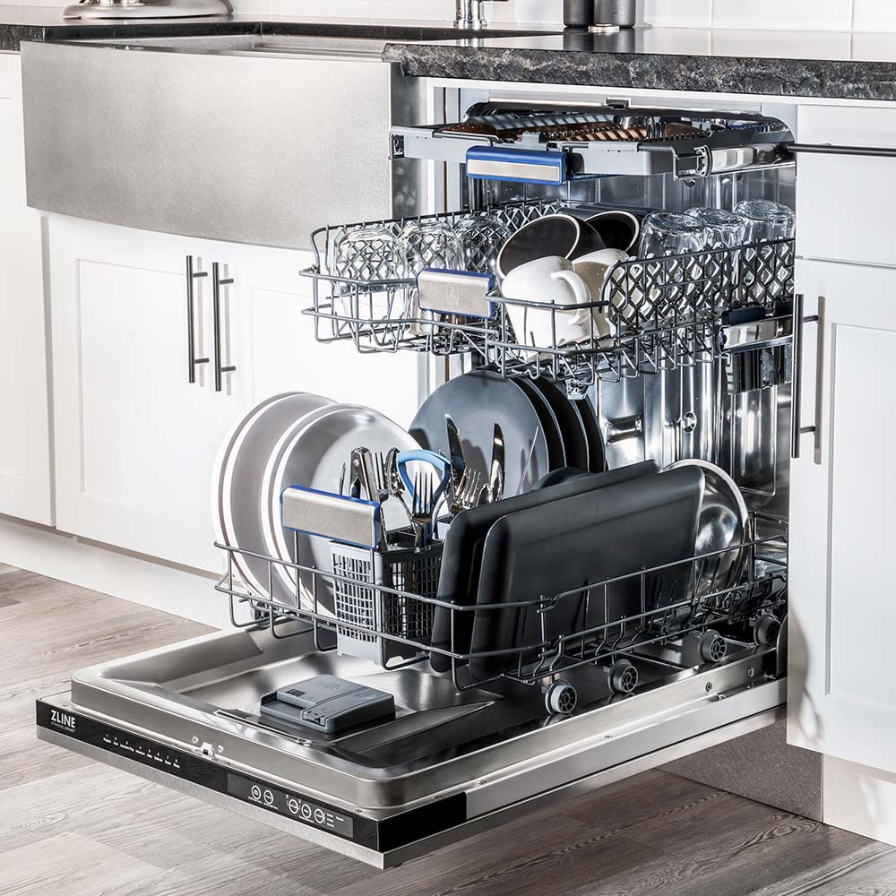 ZLINE 24 in. Tallac Series 3rd Rack Dishwasher with Fingerprint Resistant Stainless Steel Panel and Traditional Handle 51dBa (DWV-SN-24)