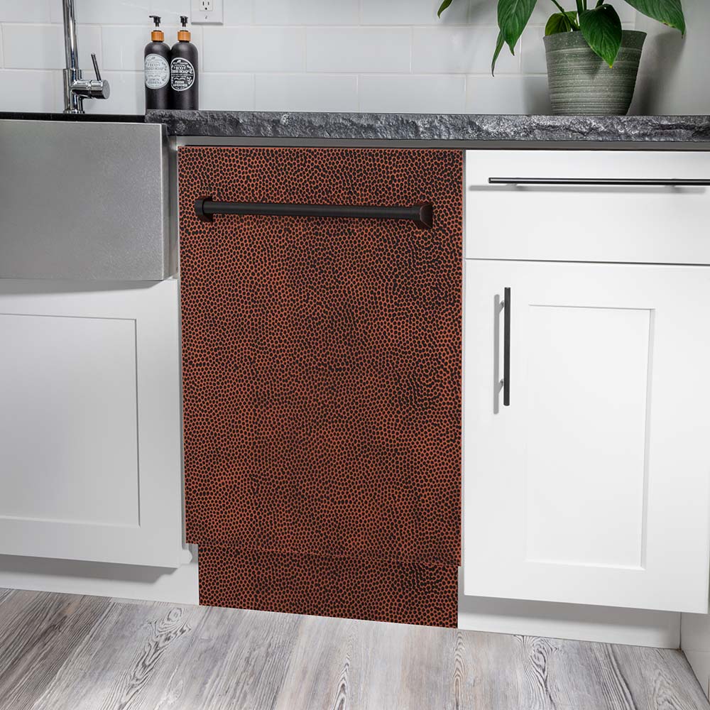 ZLINE 18 in. Tallac Series 3rd Rack Top Control Dishwasher with a Stainless Steel Tub with Hand-Hammered Copper Panel, 51dBa (DWV-HH-18)