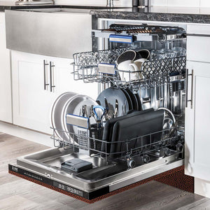 ZLINE 24 in. Tallac Series 3rd Rack Dishwasher with Hand-Hammered Copper Panel and Traditional Handle, 51dBa (DWV-HH-24)