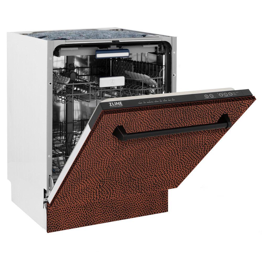 ZLINE 24" Tallac Series 3rd Rack Dishwasher with Hand-Hammered Copper Panel and Traditional Handle, 51dBa (DWV-HH-24)
