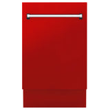 ZLINE 18 in. Tallac Series 3rd Rack Top Control Dishwasher with a Stainless Steel Tub with Red Matte Panel, 51dBa (DWV-RM-18)