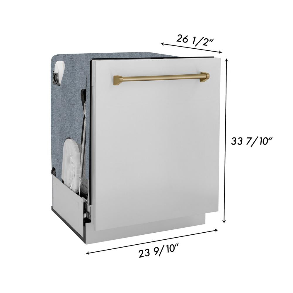 ZLINE Autograph Edition 48 in. Kitchen Package with Stainless Steel Dual Fuel Range, Range Hood, Dishwasher and Refrigerator with Champagne Bronze Accents (4KAPR-RARHDWM48-CB)
