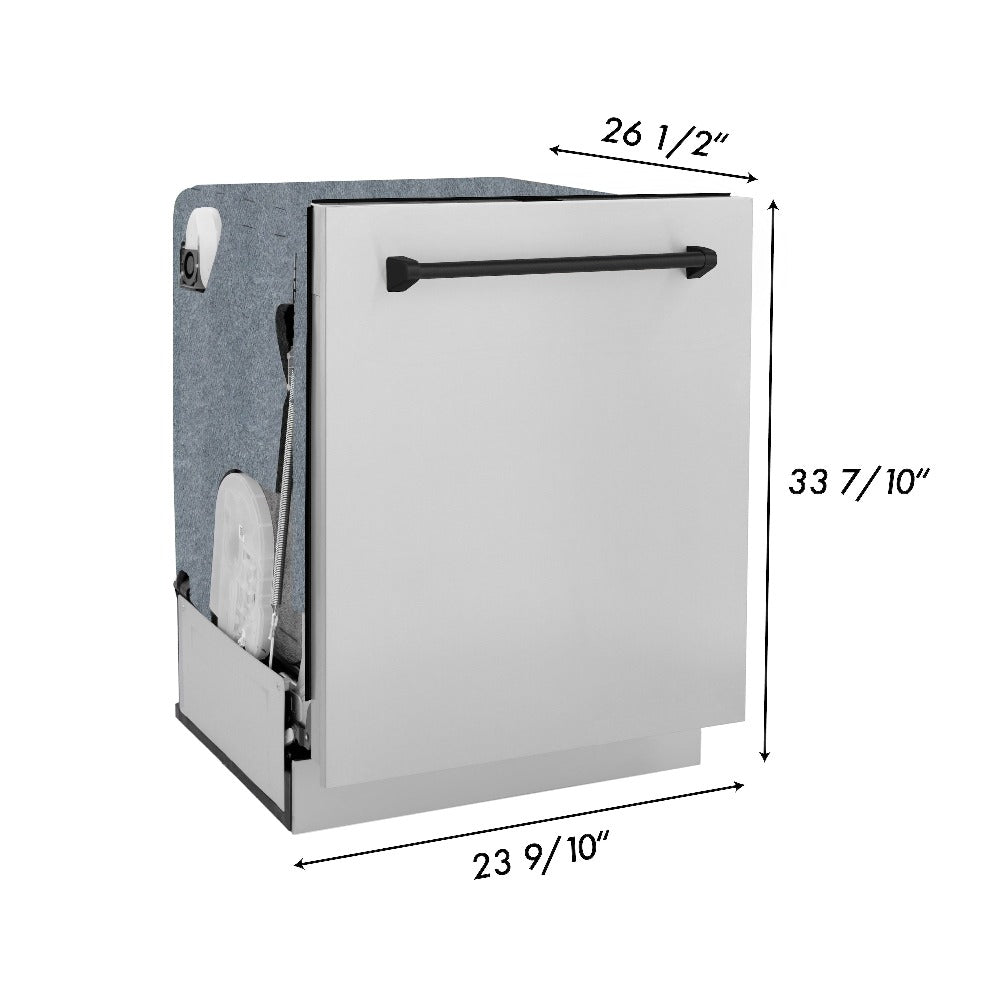 ZLINE Autograph Edition 48 in. Kitchen Package with Stainless Steel Dual Fuel Range, Range Hood, Dishwasher and Refrigerator Including External Water Dispenser with Matte Black Accents (4AKPR-RARHDWM48-MB)