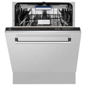 ZLINE Kitchen Package with Refrigerator, 36 in. Stainless Steel Dual Fuel Range, 36 in. Convertible Vent Range Hood, 24 in. Microwave Drawer, and 24 in. Tall Tub Dishwasher (5KPR-RARH36-MWDWV)
