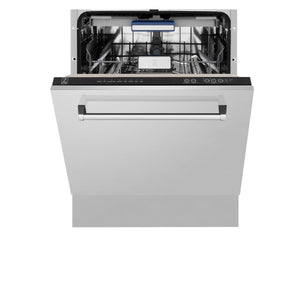 ZLINE Kitchen Package with Refrigeration, 48" Stainless Steel Dual Fuel Range, 48" Range Hood, Microwave Drawer, 24" Tall Tub Dishwasher and Beverage Fridge (6KPR-RARH48-MWDWV-RBV)