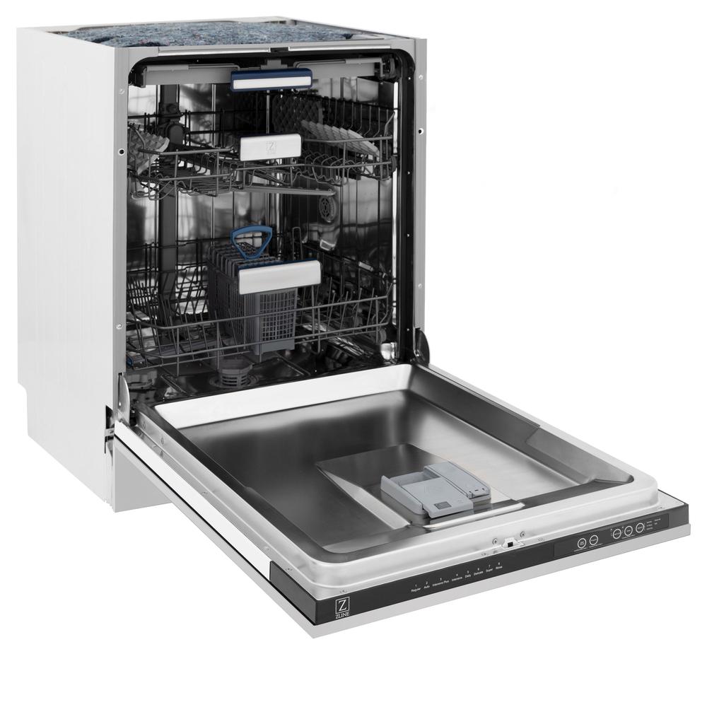 ZLINE Kitchen Package with Refrigeration, 48" Stainless Steel Dual Fuel Range, 48" Range Hood, Microwave Drawer, 24" Tall Tub Dishwasher and Beverage Fridge (6KPR-RARH48-MWDWV-RBV)