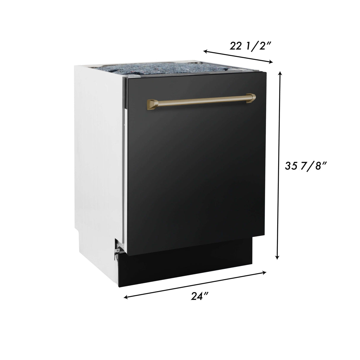 ZLINE Autograph Edition 30 in. Kitchen Package with Black Stainless Steel Dual Fuel Range, Range Hood and Dishwasher with Champagne Bronze Accents (3AKP-RABRHDWV30-CB)