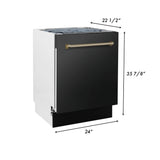 ZLINE Autograph Edition 30 in. Kitchen Package with Black Stainless Steel Dual Fuel Range, Range Hood and Dishwasher with Champagne Bronze Accents (3AKP-RABRHDWV30-CB)
