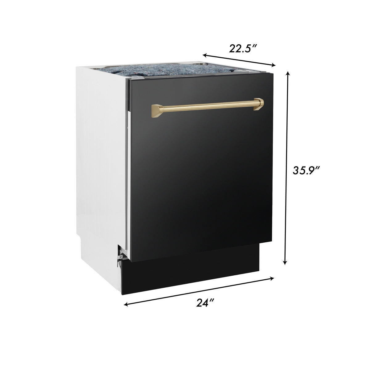 ZLINE Autograph Edition 48 in. Kitchen Package with Black Stainless Steel Dual Fuel Range, Range Hood and Dishwasher with Polished Gold Accents (3AKP-RABRHDWV48-G)