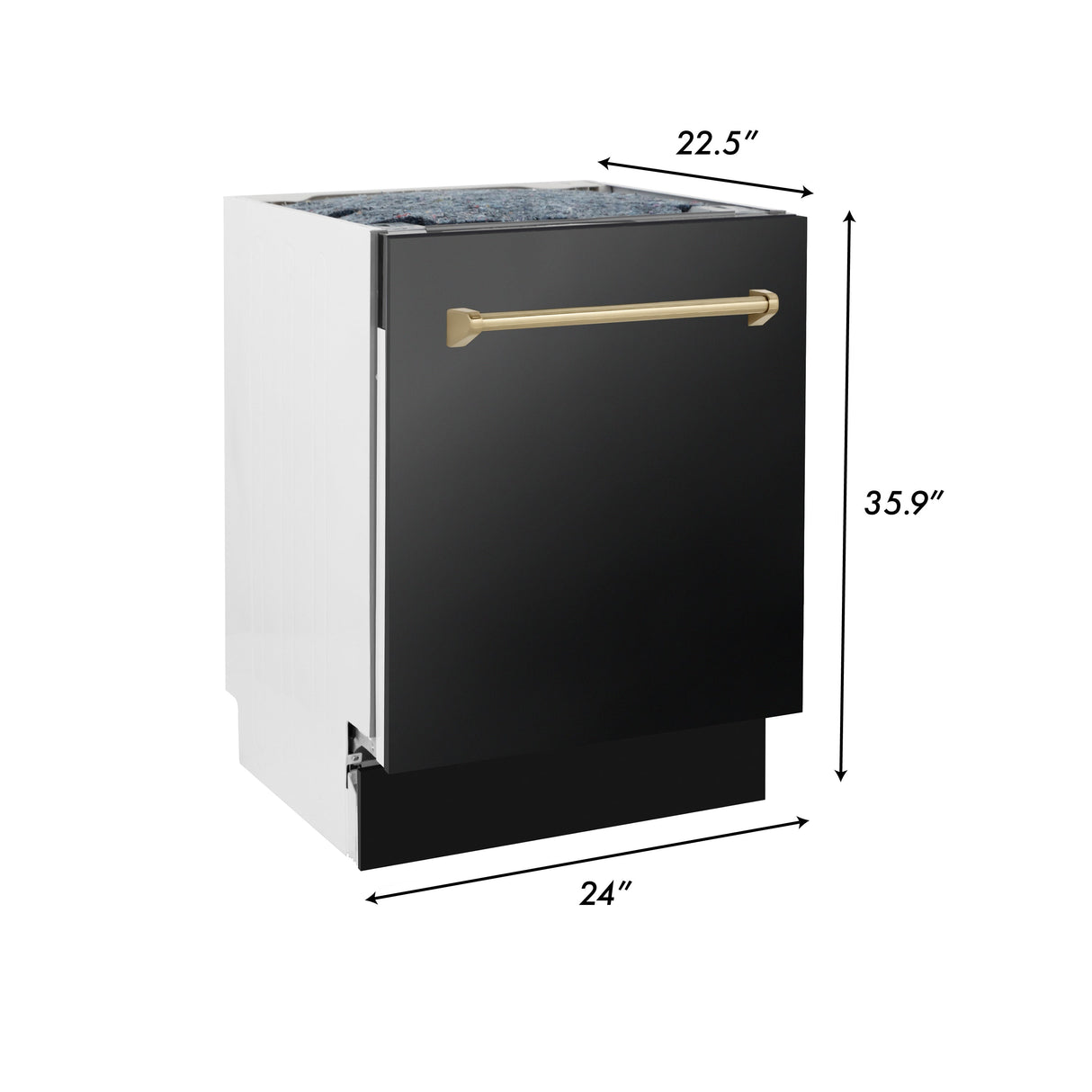 ZLINE 48 in. Autograph Edition Kitchen Package with Black Stainless Steel Dual Fuel Range, Range Hood, Dishwasher and Refrigeration with Champagne Bronze Accents (4AKPR-RABRHDWV48-CB)