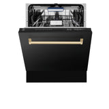 ZLINE Autograph Edition 36 in. Kitchen Package with Black Stainless Steel Dual Fuel Range, Range Hood and Dishwasher with Champagne Bronze Accents (3AKP-RABRHDWV36-CB)