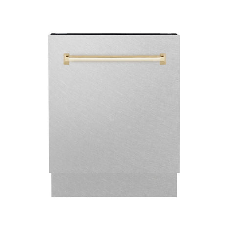 ZLINE Autograph Edition 24 in. 3rd Rack Top Control Tall Tub Dishwasher in Fingerprint Resistant Stainless Steel with Polished Gold Accent Handle, 51dBa (DWVZ-SN-24-G)-Dishwashers-DWVZ-SN-24-G ZLINE Kitchen and Bath
