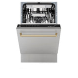 ZLINE Autograph Edition 18 in. Compact 3rd Rack Top Control Dishwasher in Stainless Steel with Champagne Bronze Handle, 51dBa (DWVZ-304-18-CB)
