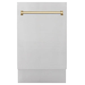 ZLINE Autograph Edition 18 in. Compact 3rd Rack Top Control Dishwasher in Stainless Steel with Champagne Bronze Handle, 51dBa (DWVZ-304-18-CB)