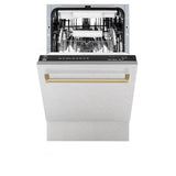ZLINE Autograph Edition 18 in. Compact 3rd Rack Top Control Dishwasher in Fingerprint Resistant Stainless Steel with Champagne Bronze Accent Handle, 51dBa (DWVZ-SN-18-CB)
