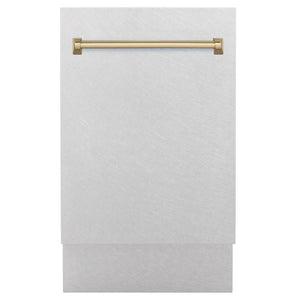 ZLINE Autograph Edition 18 in. Compact 3rd Rack Top Control Dishwasher in Fingerprint Resistant Stainless Steel with Champagne Bronze Accent Handle, 51dBa (DWVZ-SN-18-CB)